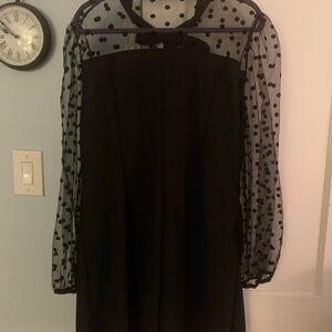 Shein Curve Black Dress Sheer Polka Dot Sleeves